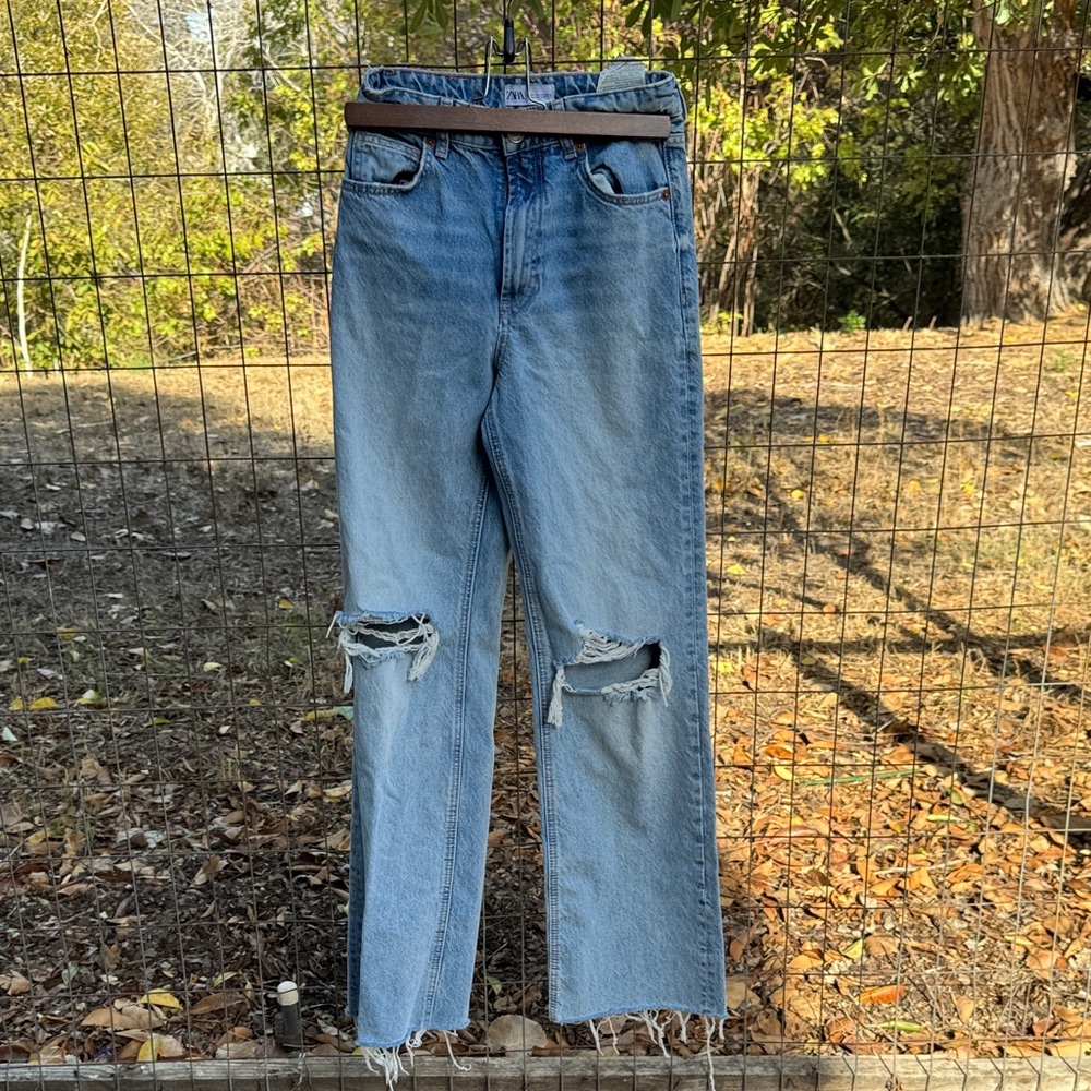 Zara Light Blue Distressed Denim Jeans